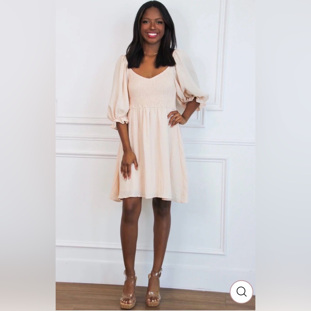mittoshop Cream Puff Sleeve Smocked Mini Dress